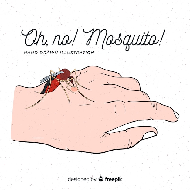 Mão desenhada mosquito mordendo uma mão