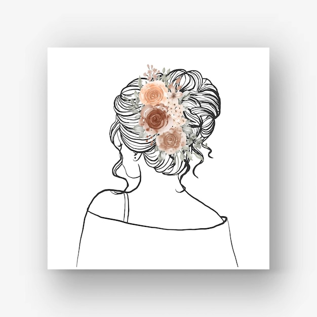 Vetor grátis mão desenhada noiva com lindo penteado flor aquarela ilustração