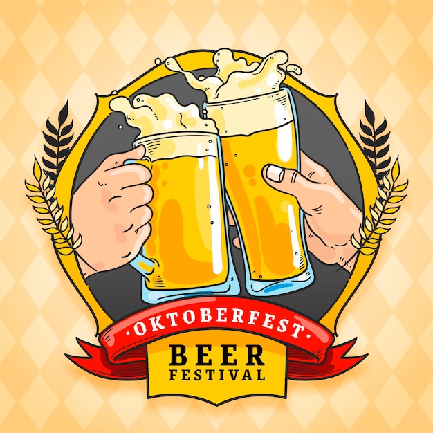 Vetor grátis mão desenhada oktoberfest fundo com cerveja