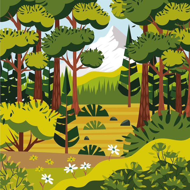Vetor grátis mão desenhada paisagem florestal