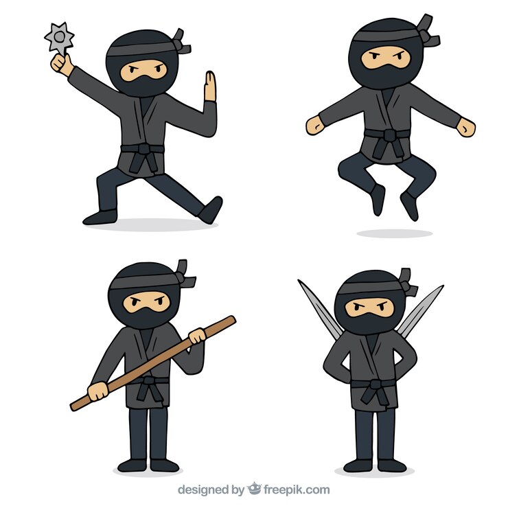 Vetor grátis mão desenhada personagem ninja em poses diferentes