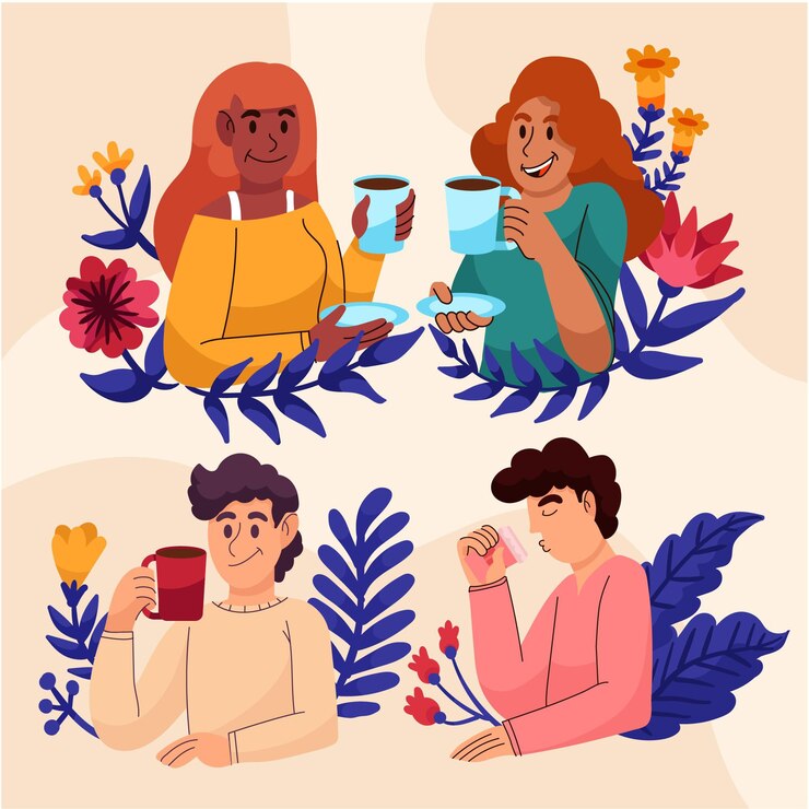 Vetor grátis mão desenhada pessoas segurando bebidas quentes