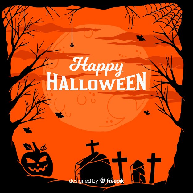 Mão desenhada quadro de paisagem de cemitério de halloween