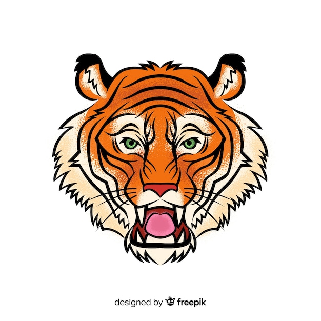 Mão desenhada rugindo fundo de tigre