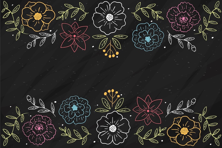Vetor grátis mão desenhadas flores sobre fundo de quadro-negro