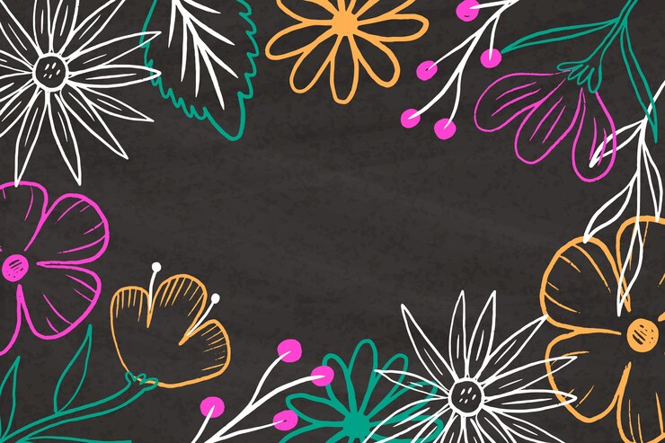 Vetor grátis mão desenhadas flores sobre fundo de quadro-negro