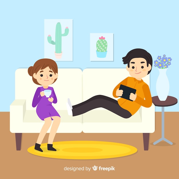 Mão desenhadas pessoas em casa ilustração