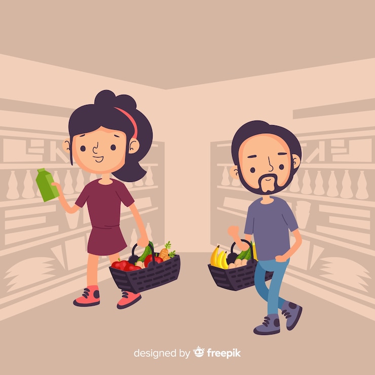 Vetor grátis mão desenhadas pessoas na ilustração de supermercado