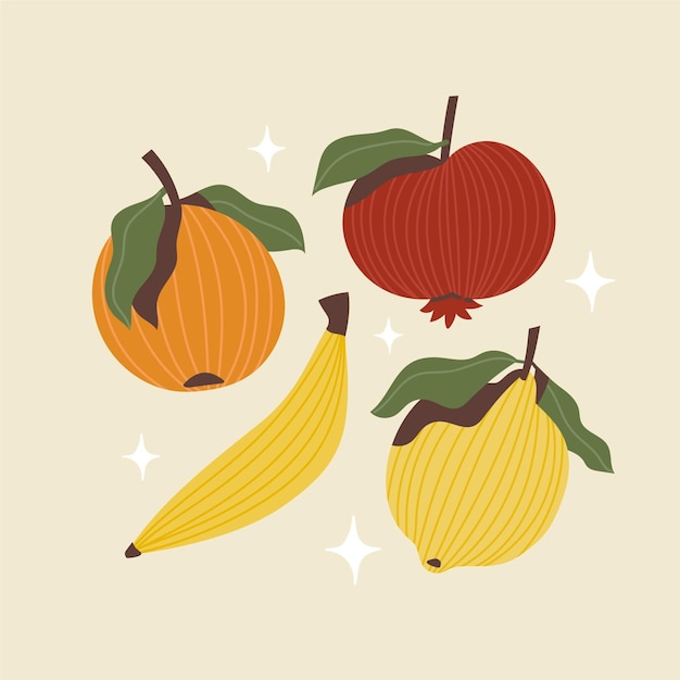 Mão, desenhado, fruta, cobrança