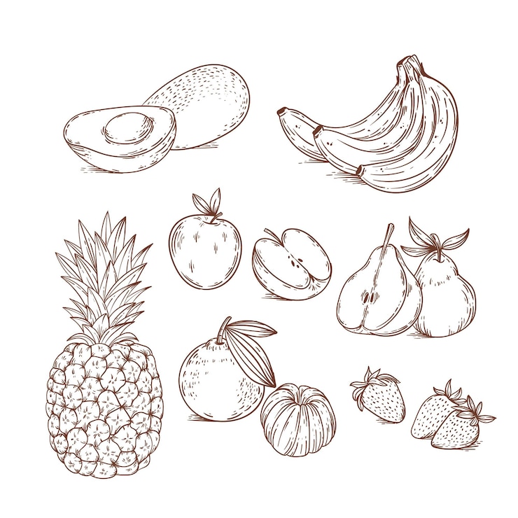 Vetor grátis mão, desenhado, fruta, cobrança
