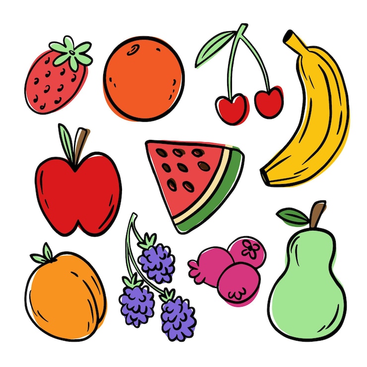 Vetor grátis mão, desenhado, fruta, jogo