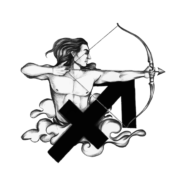 Vetor grátis mão, desenhado, horóscopo, símbolo, de, sagittarius, ilustração