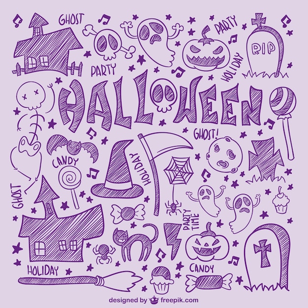 Vetor grátis mão, desenhado, ícones jogo de halloween