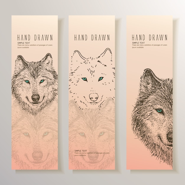 Mão, desenhado, lobo, bandeiras