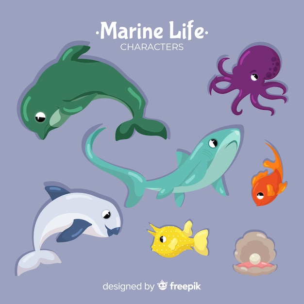 Mão, desenhado, mar, animais, cobrança