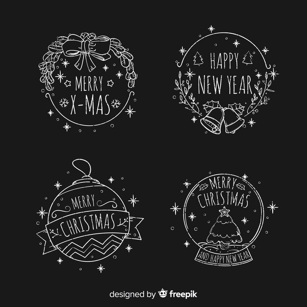 Mão, desenhado, natal, adesivos, cobrança