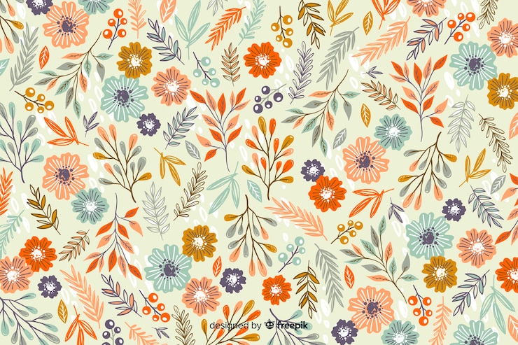 Vetor grátis mão, desenhado, padrão floral, fundo