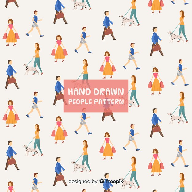 Mão, desenhado, pessoas, andar, padrão