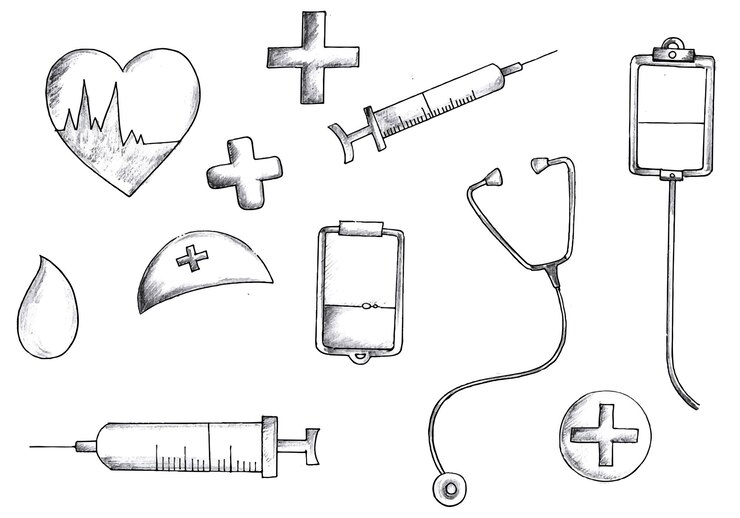 Vetor grátis mão desenhar elementos médicos esboçar o design do dia mundial do doador de sangue