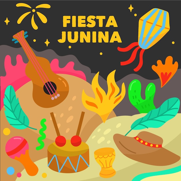 Vetor grátis mão-extraídas festa junina conceito