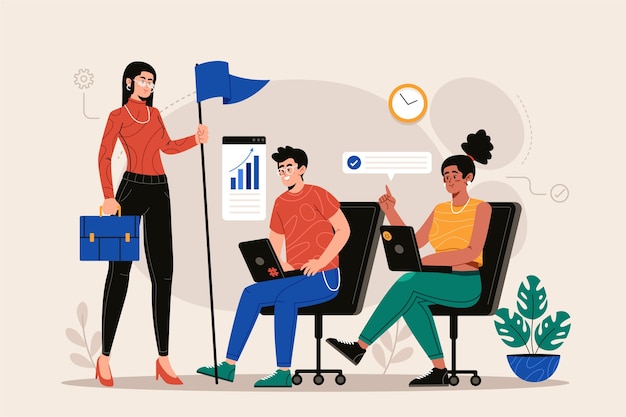 Mão-extraídas ilustração feminina líder da equipe