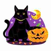 Vetor grátis mão-extraídas ilustração plana de gato de halloween