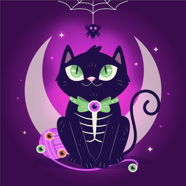 Vetor grátis mão-extraídas ilustração plana de gato de halloween