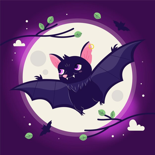 Mão-extraídas ilustração plana de morcego de halloween