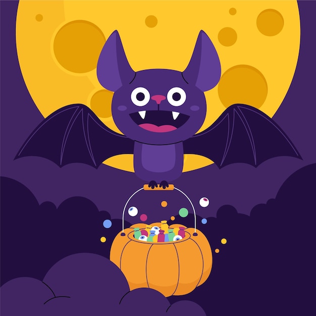 Vetor grátis mão-extraídas ilustração plana de morcego de halloween