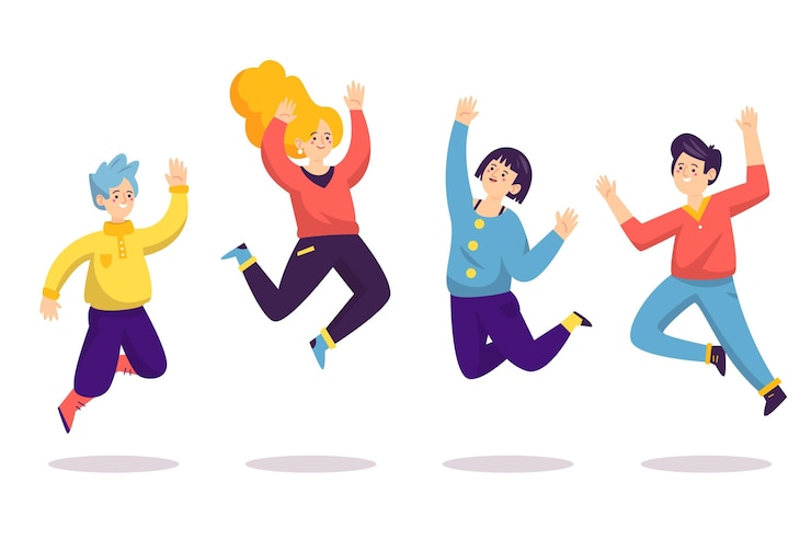 Vetor grátis mão-extraídas ilustração plana de pessoas felizes pulando