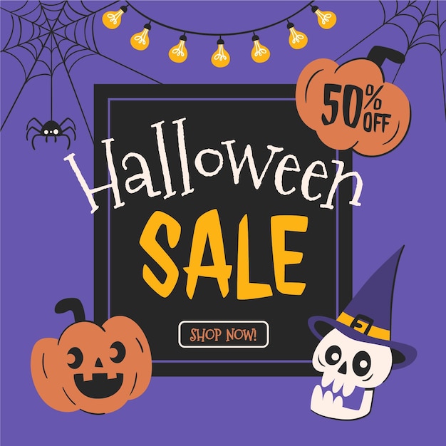 Mão-extraídas ilustração plana de venda de halloween