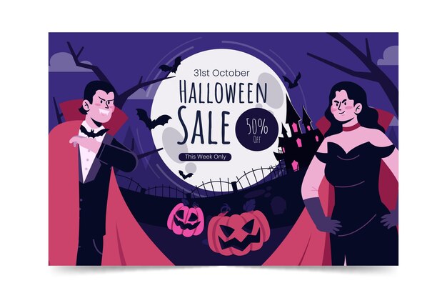 Mão-extraídas ilustração plana de venda de halloween