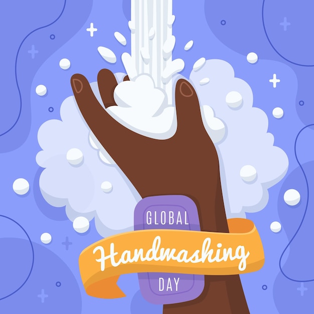 Mão-extraídas ilustração plana global do dia da lavagem das mãos