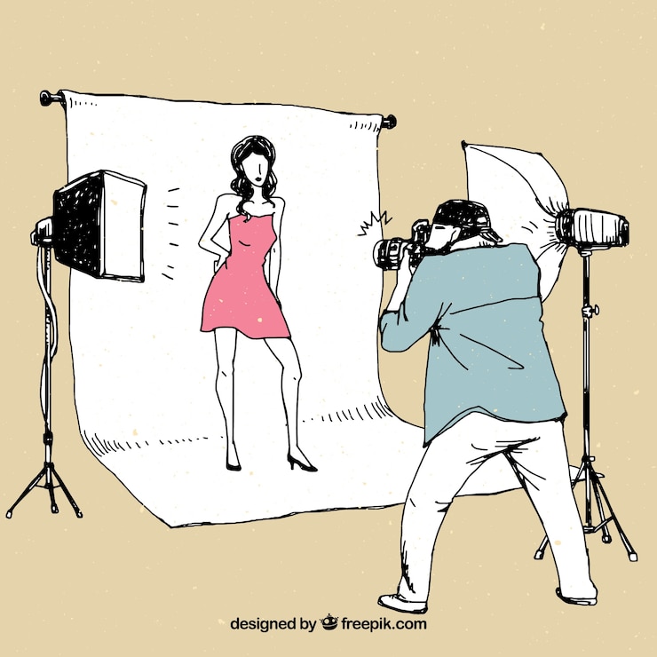 Vetor grátis mão fotógrafo desenhada e ilustração modelo