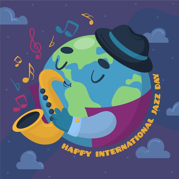 Mão ilustrações desenhadas do dia internacional do jazz