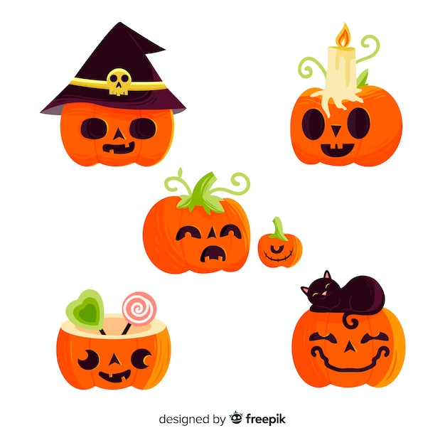 Mão infantil desenhada coleção de abóbora de halloween