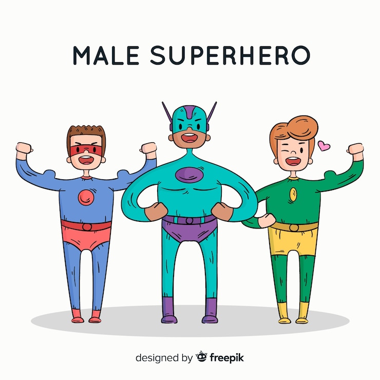 Vetor grátis mão moderna, desenhado, superhero, personagem, cobrança