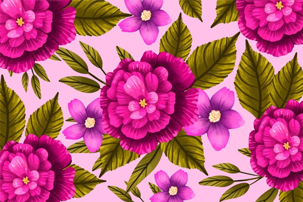 Mão realista pintado fundo floral