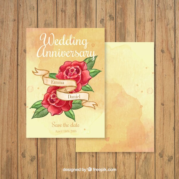 Mão rosas desenhadas cartão de aniversário de casamento