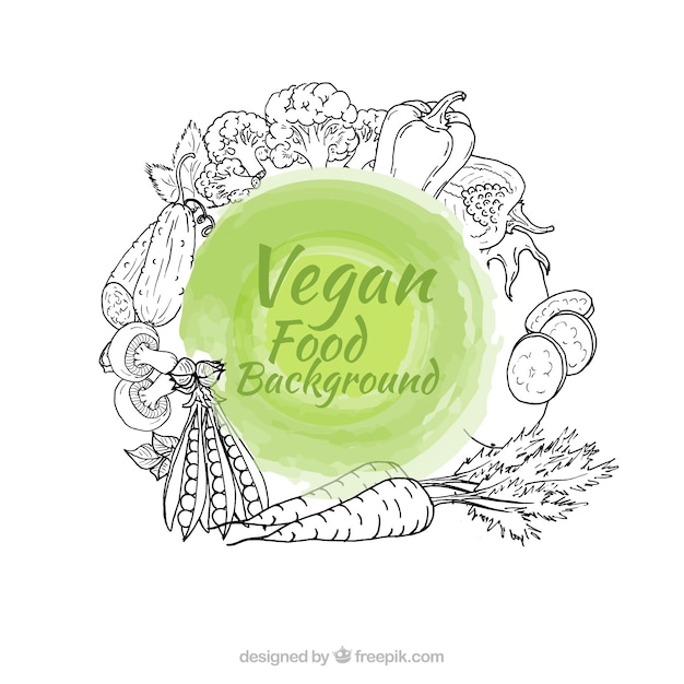 Mão vegan fundo desenhado alimentos