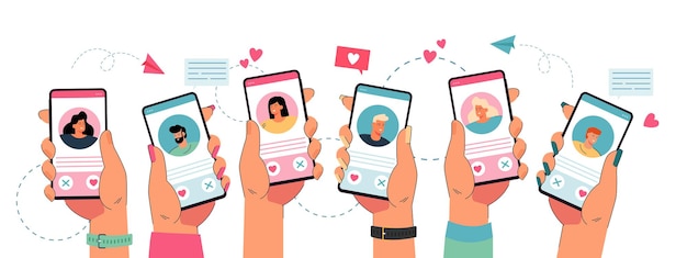 Mãos segurando um telefone com app de namoro