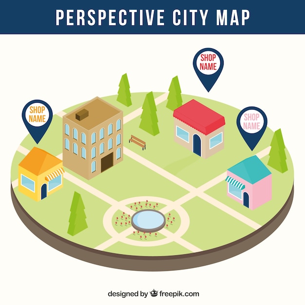 Vetor grátis mapa, cidade, perspectiva, pino, mapas