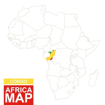 Mapa contornado de áfrica com destaque do congo. mapa e bandeira do congo no mapa da áfrica. ilustração vetorial.