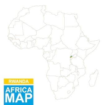 Mapa contornado de áfrica com destaque ruanda. mapa e bandeira de ruanda no mapa de áfrica. ilustração vetorial.