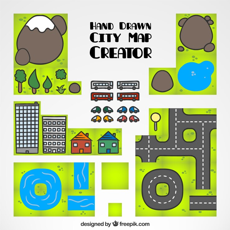 Vetor grátis mapa da cidade criador, desenhado mão