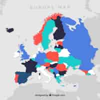 Vetor grátis mapa da europa com cores em estilo simples