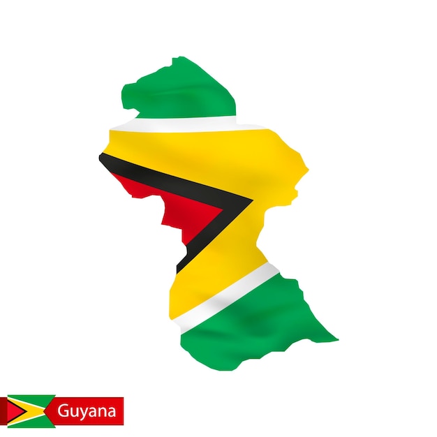 Mapa da guiana com bandeira do país Vetor Premium