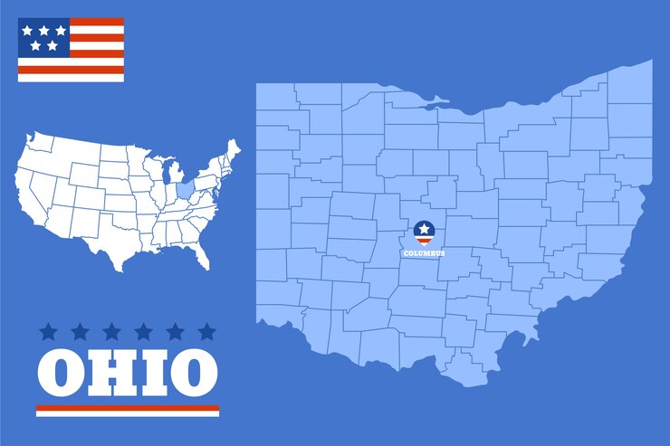 Vetor grátis mapa de contorno do estado de ohio desenhado à mão