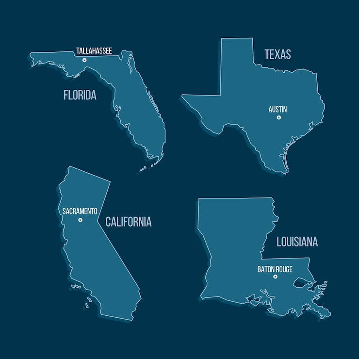 Vetor grátis mapa de contorno dos estados dos eua de design plano