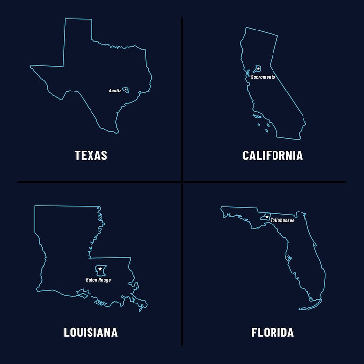 Vetor grátis mapa de contorno dos estados dos eua de design plano